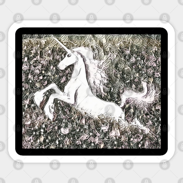 Greyscale unicorn art design in shades of black and white Sticker by DesignIndex